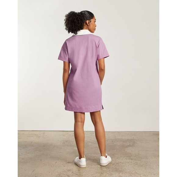 Everlane Medium The Organic Cotton Polo Mini Shirt Dress Purple Short Sleeve New - Picture 3 of 15
